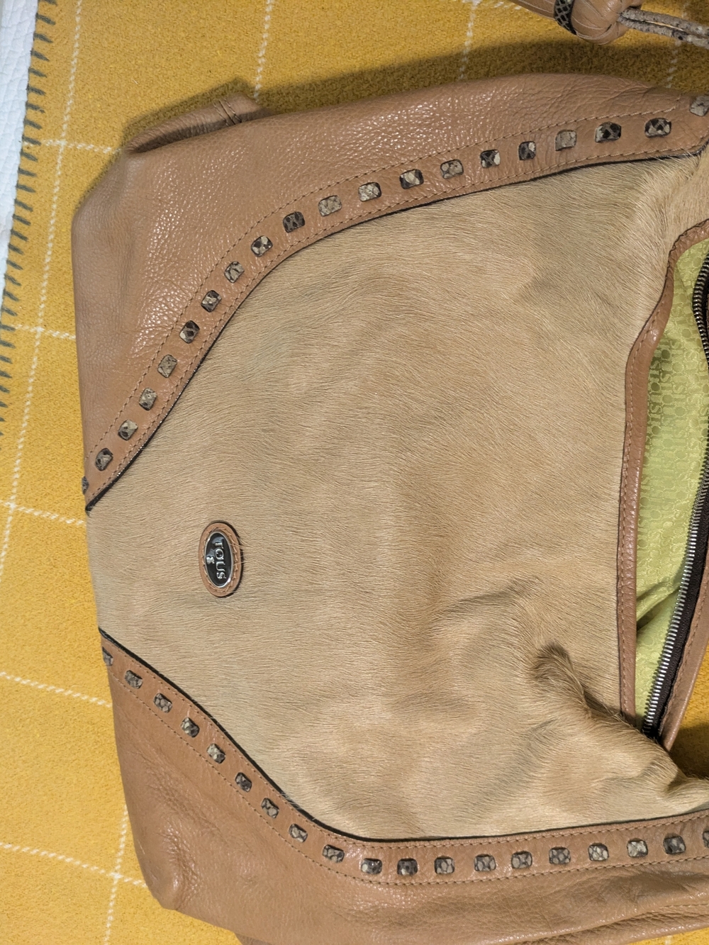 TOUS Beige, Animal Print & Tan Leather Shoulder Hobo Bag - Picture 2 of 10
